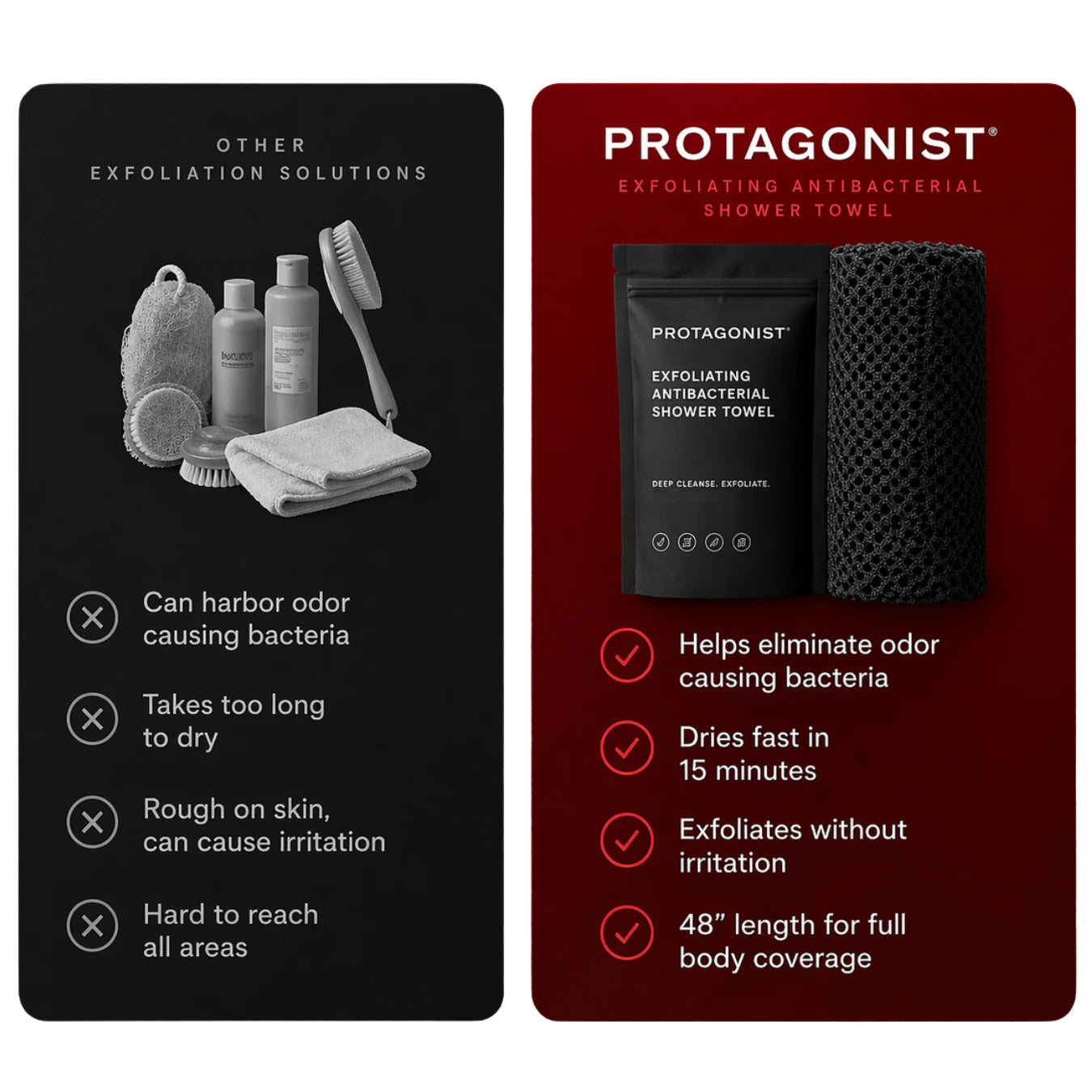 PROTAGONIST EXFOLIATING ANTIBACTERIAL SHOWER TOWEL